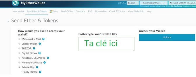 envoyer des ether avec MyEtherWallet